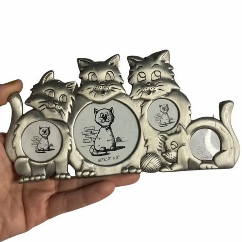 Vintage 90s / Y2K Silver Tone Multi Picture Cat Frame - kitty lovers
